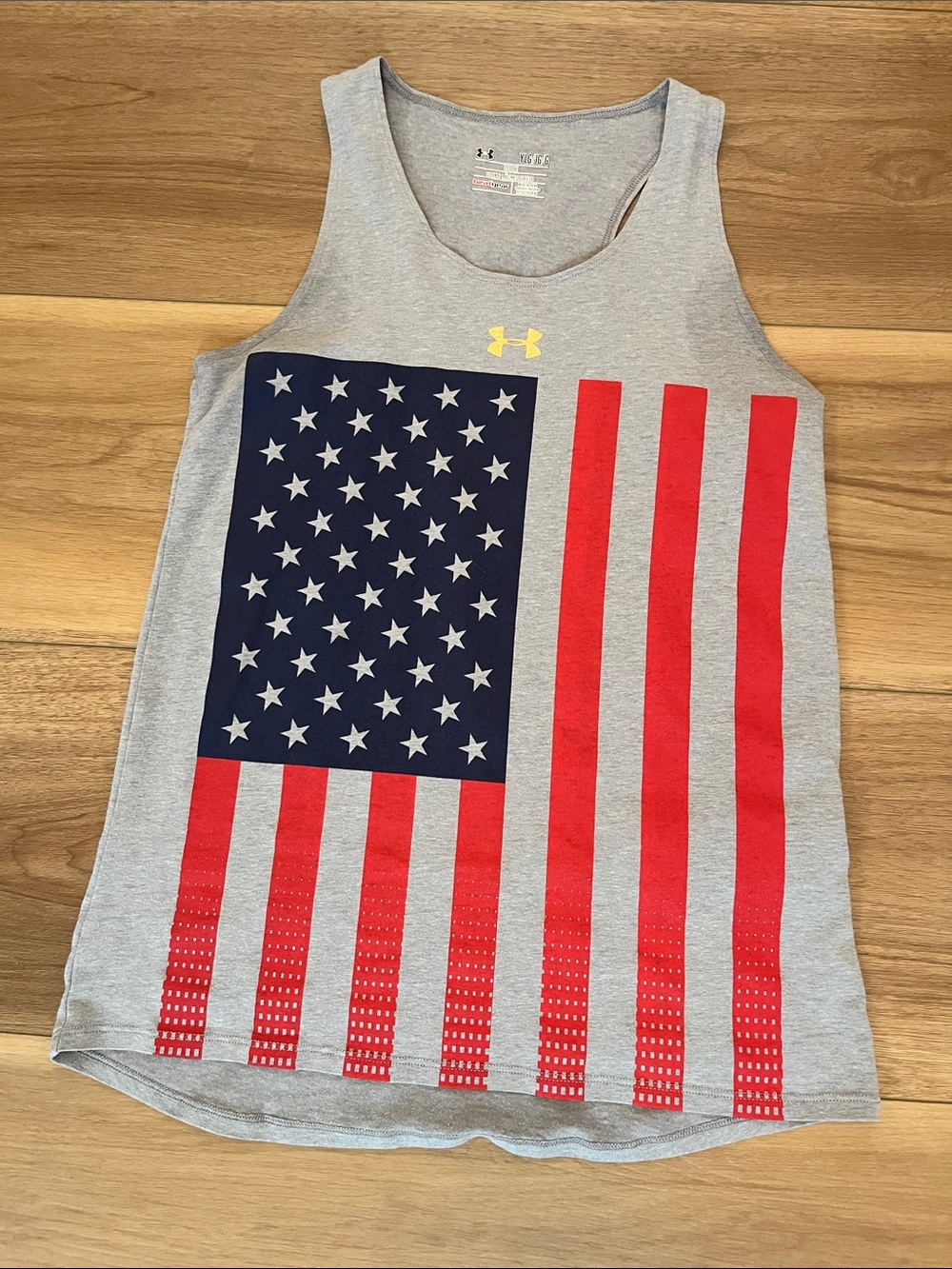 Under Armour Grey Tank Top with Navy and Red American Flag